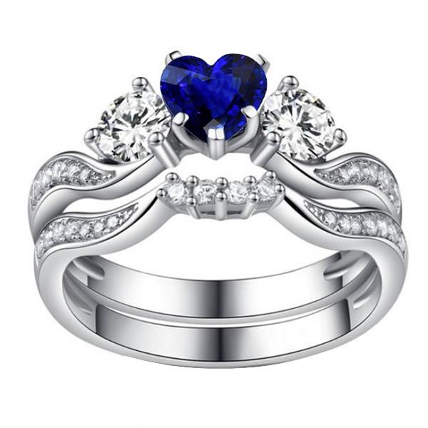 Blauwe saffier verlovingsring bezet met gouden diamanten band 3 karaat 14K - harrychadent.nl