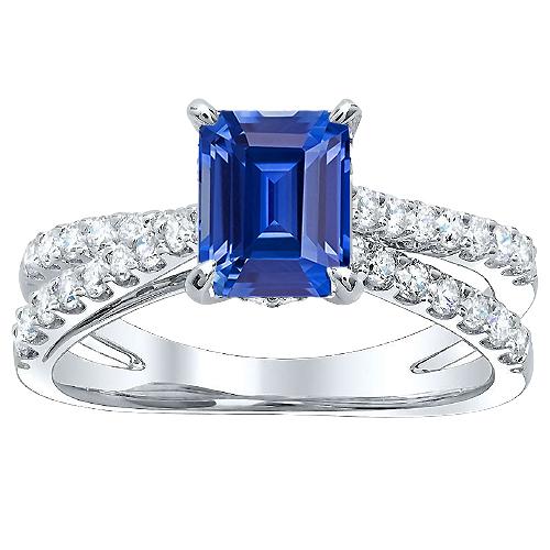 Blauwe saffier verlovingsring gespleten schacht ronde diamanten 3,50 karaat - harrychadent.nl