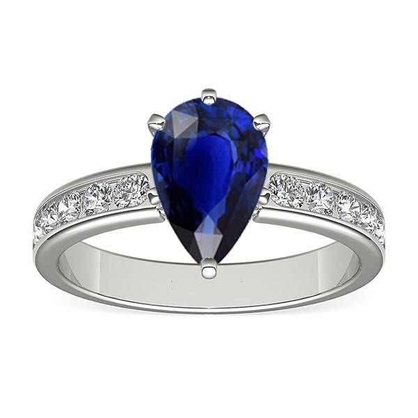 Blauwe saffier verlovingsring kanaal set diamant accenten 3,50 karaat - harrychadent.nl