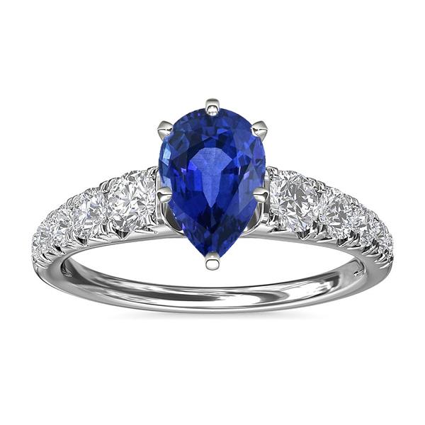 Blauwe saffier verlovingsring peervormig & diamanten 3,50 karaat - harrychadent.nl