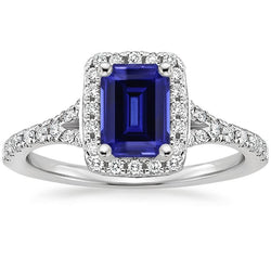 Blauwe smaragd Ceylon saffier diamanten verlovingsring 3 karaat