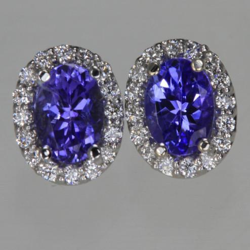Blauwe tanzaniet en diamant 5.70 karaat dames oorknopjes Halo - harrychadent.nl