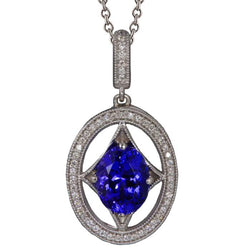 Blauwe tanzaniet en diamanten 3.00 ct hanger ketting wit goud 14k
