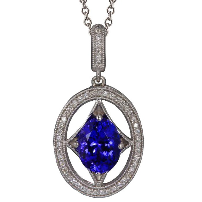 Blauwe tanzaniet en diamanten 3.00 ct hanger ketting wit goud 14k - harrychadent.nl