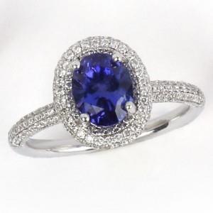 Blauwe tanzaniet met diamanten 10,75 ct trouwring wit goud 14k - harrychadent.nl