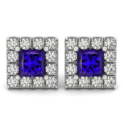 Blauwe tanzaniet met diamanten 6,50 karaat dames oorknopjes Halo