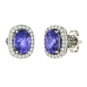 Blauwe tanzaniet met halo diamanten oorknopjes 5,50 karaat witgoud - harrychadent.nl