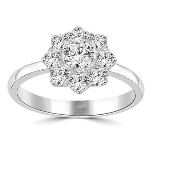 Bloem stijl Diamanten verlovingsring 3,25 karaat Halo 14K witgoud - harrychadent.nl