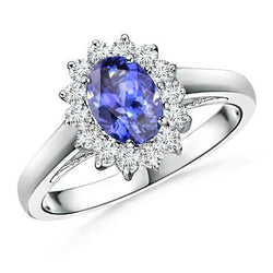 Bloemstijl Tanzaniet Met Natuurlijke uit de aarde gewonnen Diamanten 6.50 Karaat Ring Witgoud 14K