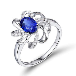 Bloemstijl 2.50 karaat Sri Lankaanse saffier en diamanten ring WG 14K