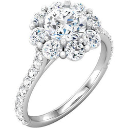 Bloemstijl 3.07 karaat ronde diamanten Halo ring massief wit goud 14K