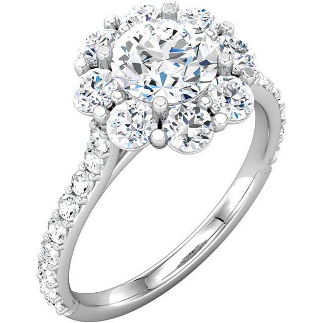 Bloemstijl 3.07 karaat ronde diamanten Halo ring massief wit goud 14K - harrychadent.nl