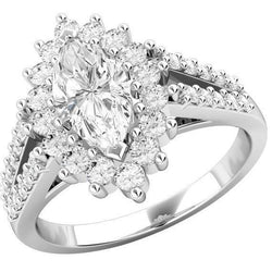 Bloemstijl markiezin en ronde geslepen diamanten Halo ring 4,60 ct witgoud