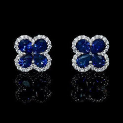 Blue Pear Sapphire Diamond Cluster Earring Witgoud 14K 4.66 Ct