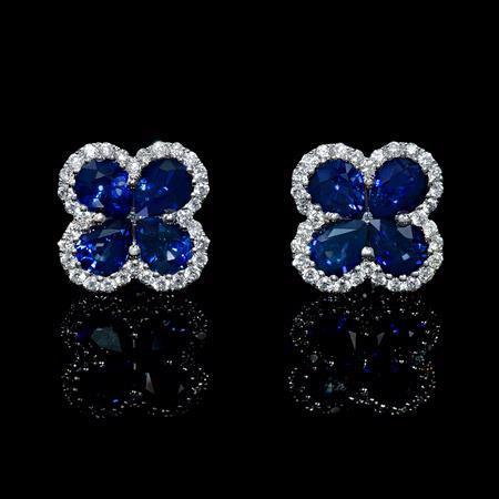 Blue Pear Sapphire Diamond Cluster Earring Witgoud 14K 4.66 Ct - harrychadent.nl