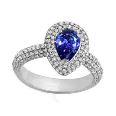 Blue Sapphire Center Peer ronde diamanten ring 2.30 karaat witgoud 18K - harrychadent.nl