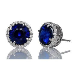 Blue Sapphire Halo Diamond Stud Earring Goud Wit 14K 5 Karaat