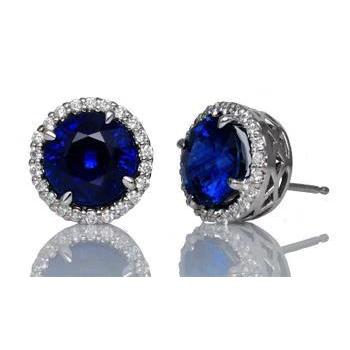 Blue Sapphire Halo Diamond Stud Earring Goud Wit 14K 5 Karaat - harrychadent.nl