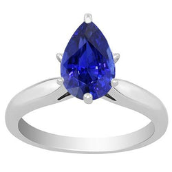 Blue Sapphire Solitaire Ring 2 karaat 4 Prong White Gold 14K sieraden