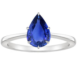 Blue Sapphire Solitaire Ring Edelsteen Witgoud taps toelopende schacht 4 karaat