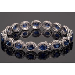IGI GECERTIFICEERD Blauwe Saffier Tennisarmband Prong Gezet 39 Karaat Dames Sieraden