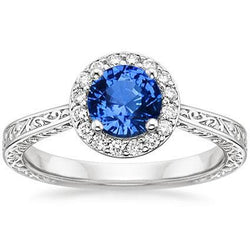 Briljant geslepen 2.80 ct Ceylon saffier en diamanten ring wit goud 14k
