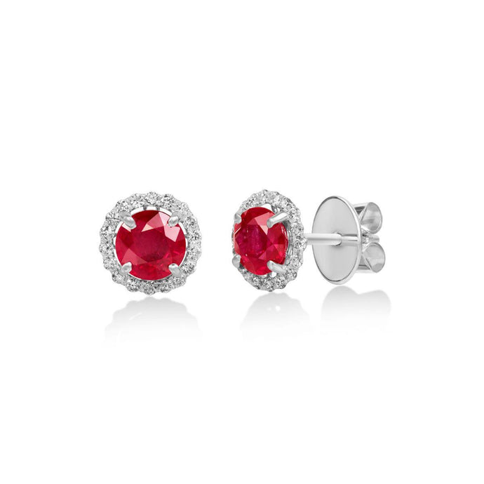 Briljant geslepen 4,36 ct Robijn en diamanten oorknopjes wit goud 14k - harrychadent.nl