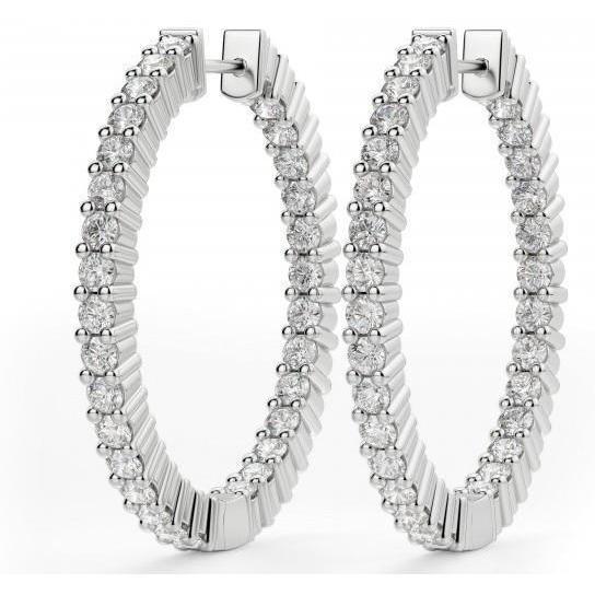 Briljant Geslepen 4 Carat Prong Set Witgouden Echt Diamanten Hoepel Oorbellen