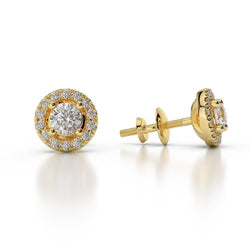 Briljant Geslepen Ronde Halo Echt Diamond Stud Earring 2,48 Ct. Geel Goud 14K