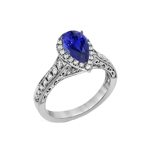 Bruiloft Halo Blauwe Saffier Ring Antieke Stijl & Diamanten 3 Karaat - harrychadent.nl