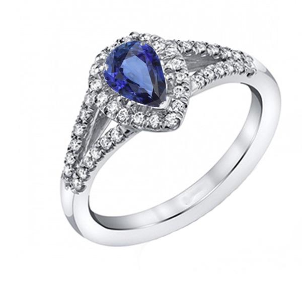 Bruiloft Halo Ring Peer Ceylon Sapphire dubbele schacht 2,50 karaat - harrychadent.nl