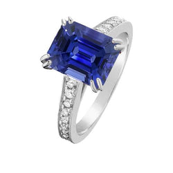Bruiloft Solitaire Met Accenten Ring Emerald Blue Sapphire 3 Carats