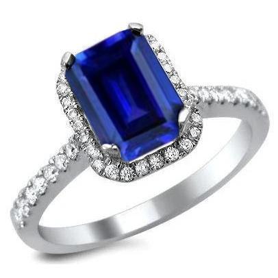 Ceylon Blauwe Saffier Met Diamanten Ring 3.50 Ct Wit Goud 14K - harrychadent.nl