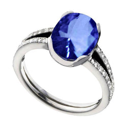 Ceylon Blauwe Saffier Ovale Ronde Diamanten 3.75 Karaat Jubileumring