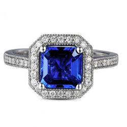 Ceylon Blauwe Saffier Sieraden Diamanten Trouwring Goud Wit 4 Karaat