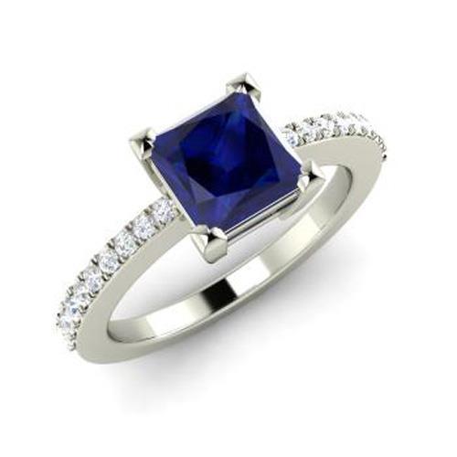 Ceylon Blue Sapphire Diamond Ring Prong Set 3.10 karaat witgoud 14K - harrychadent.nl