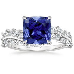 Ceylon Kussen Saffier En Marquise Diamanten Ring 3,45 Karaat