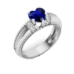 Ceylon Saffier & Diamanten Ring Hart Geslepen Milgrain Schacht 2 karaat