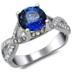 Ceylon Saffier En Ronde Diamanten 3 Ct Ring Wit Goud 14K