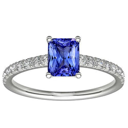 Ceylon Saffier Solitaire Ring Met Accenten 3 Karaat Pave Set Diamanten