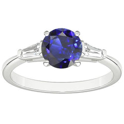 Ceylon Sapphire 3 Stenen Ring 2.50 Karaat Bar Set Baguette Diamanten
