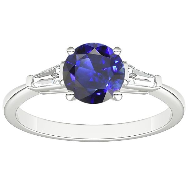 Ceylon Sapphire 3 Stenen Ring 2.50 Karaat Bar Set Baguette Diamanten - harrychadent.nl