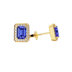 Ceylon Sapphire And Diamonds 4.20 Ct. Prong Set Studs Halo Oorbellen