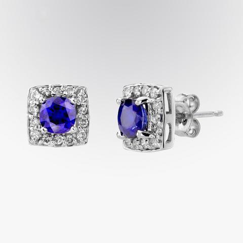 Ceylon Sapphire Diamond Cluster Dames Stud Earring 3.40 Carat WG 14K - harrychadent.nl