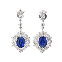 Ceylon Sapphire Diamond Dangle Earring Witgoud Vrouwen Sieraden 3 Ct