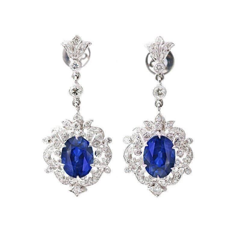 Ceylon Sapphire Diamond Dangle Earring Witgoud Vrouwen Sieraden 3 Ct - harrychadent.nl