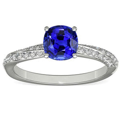 Ceylon Sapphire Edelsteen Ring Dubbele Pave Diamanten 3 Karaat