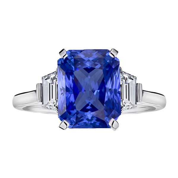 Ceylon Sapphire Edelsteen Ring Trapezium Diamanten 4 Karaat Goud 3 Steen - harrychadent.nl