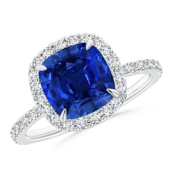 Ceylon Sapphire Halo Diamanten Ring 4 Karaat Wit Goud 14K Nieuw - harrychadent.nl