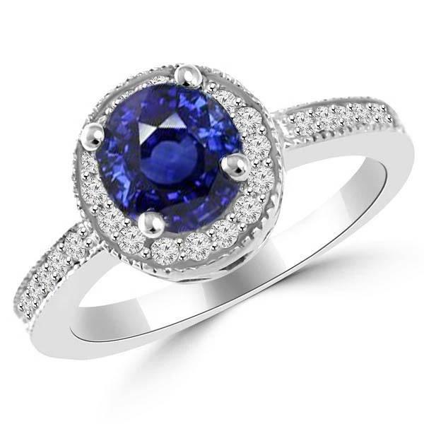 Ceylon Sapphire Halo Diamond 1.50 karaat ring wit goud 14K - harrychadent.nl